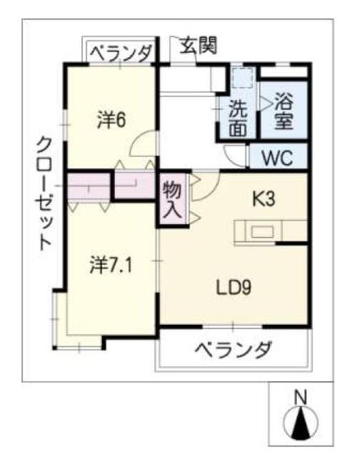 1フロア3室　2LDKのファミリータイプ