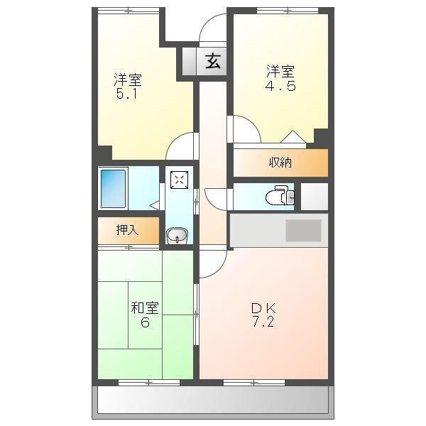 グランドヒルズ供米田2番館（302） 間取り図画像