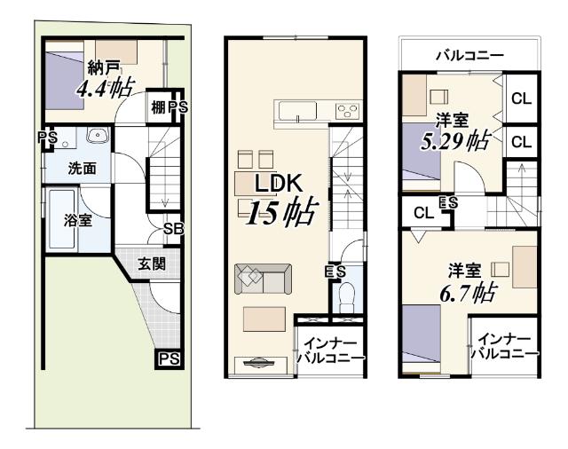高槻市明野町　新築戸建　２号地 間取り図画像