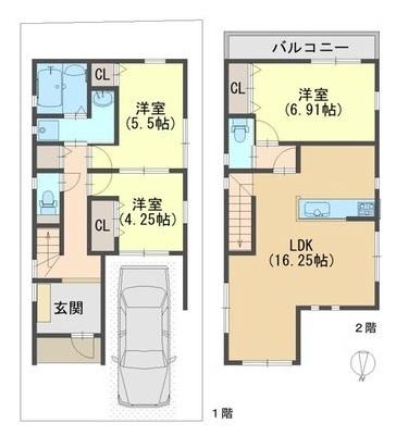 高槻市大和一丁目　新築戸建　２号地 間取り図画像