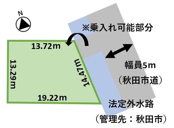 物件と道路の間に水路があります