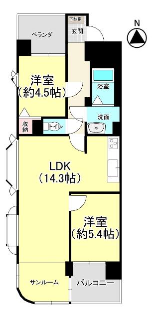 サンルーム付きの南西角部屋です