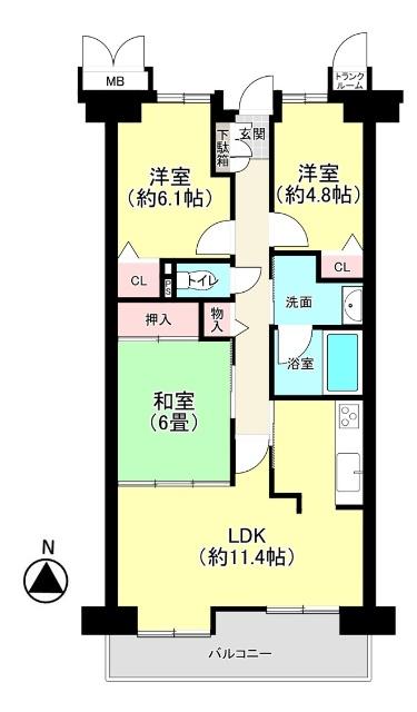 南面バルコニーのある3LDK！