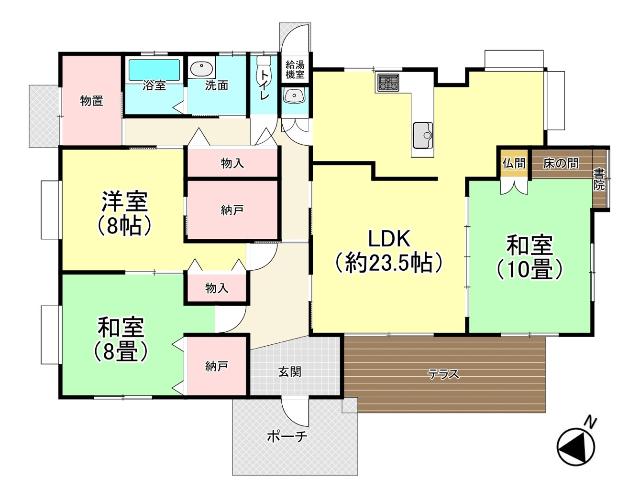 テラス付きの3LDKの平屋