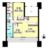 南向きバルコニー付きの2LDK