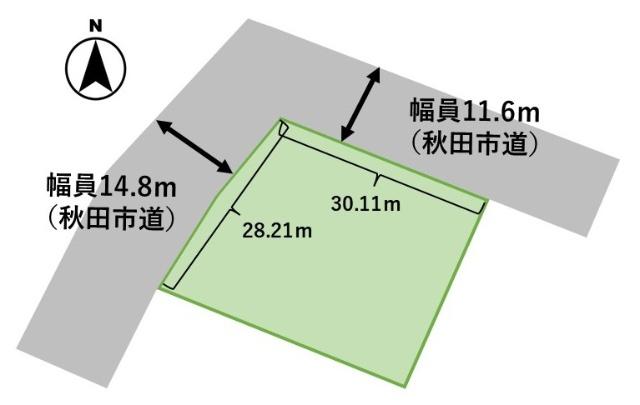 間口は北東側30.11m、北西側28.21m