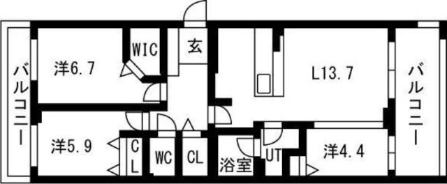 グランファーレ月寒中央ロワイヤル（505） 間取り図画像