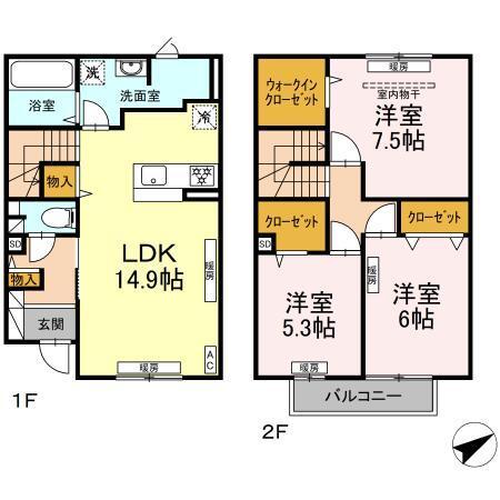 CLARIS SUMIYOSHI A（102） 間取り図画像