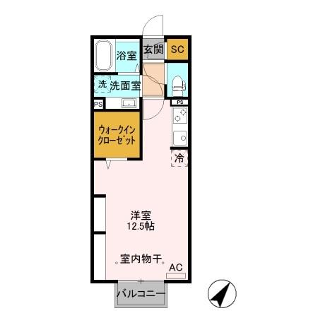 Ｄ-ｒｏｏｍ Ｆｉｏｒｅ”Ｓ”（202） 間取り図画像
