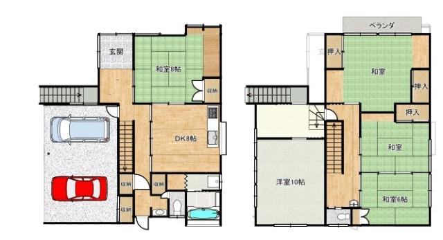 日野町ガレージ付き戸建て 間取り図画像