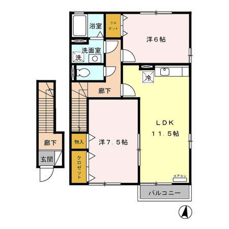 メープル・クロス・タカツカ　Ⅱ番館（204） 間取り図画像