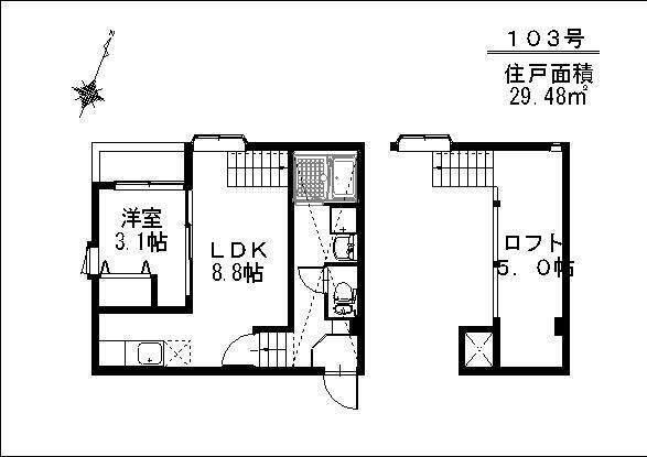 福岡市西区内浜アパート 間取り図画像