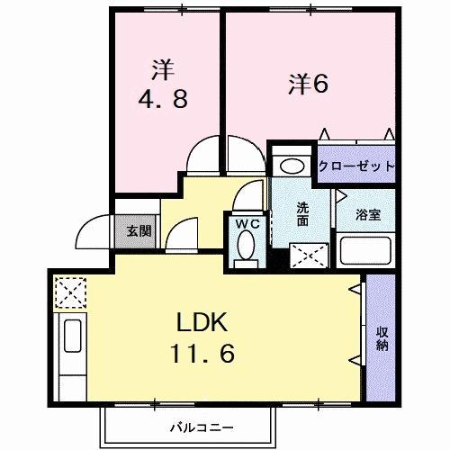 グランディール矢三Ｂ（201） 間取り図画像