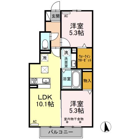Ｄ−ｒｏｏｍ聖心（105） 間取り図画像