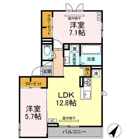 (仮称)D-ROOM甲府市国母　A棟（201） 間取り図画像