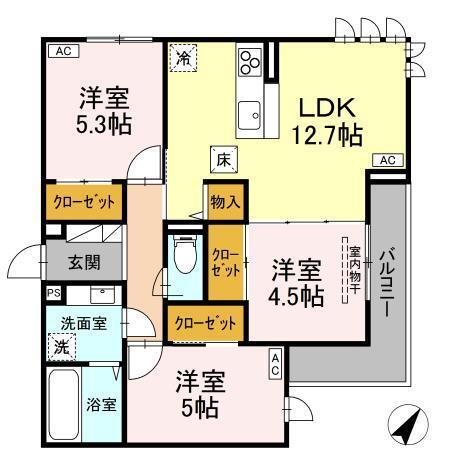 (仮称)D-ROOM甲府市国母　B棟（301） 間取り図画像