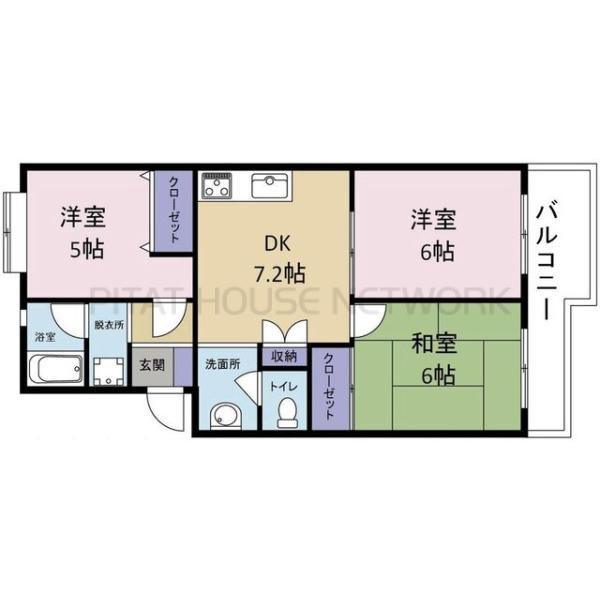 DK：7.2帖　洋室6帖　5帖　和室：6