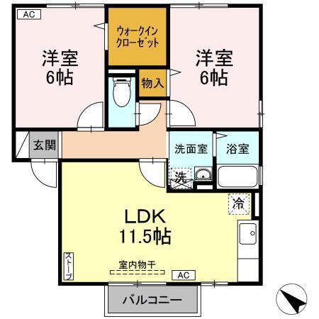 セジュールアンソレイエ　Ａ（202） 間取り図画像