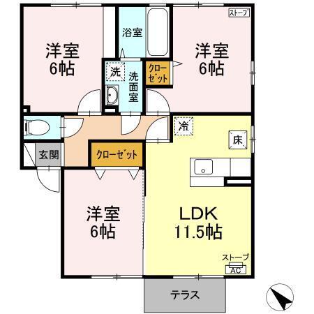 セジュールポム　Ａ（102） 間取り図画像