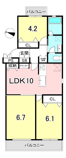2面バルコニーあり