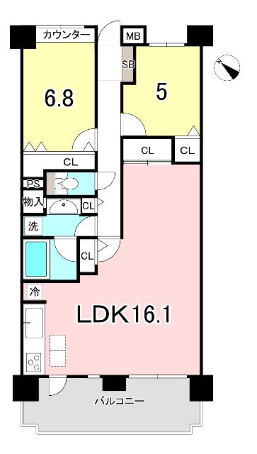 内装リフォーム済みで広々１６．１帖のＬＤＫとなっております♪バルコニーもあり日当たり良好です！