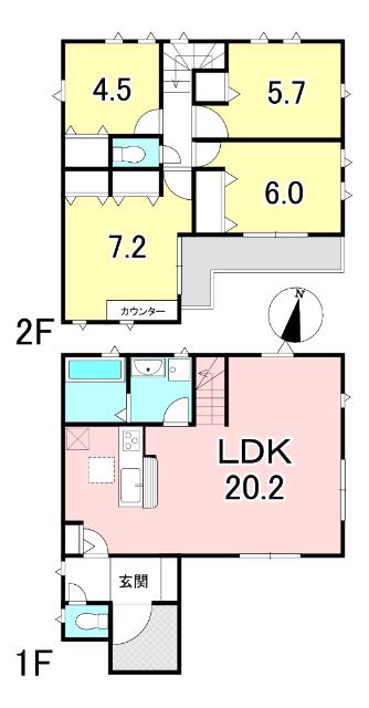 ４LDKの間取りとなっております♪リビングは広々２０帖でリビングイン階段となっております。対面式キッチンもあり家族の様子を見守りながら作業可能です◎
