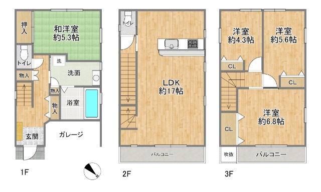大阪市西淀川区姫島三丁目　中古戸建 間取り図画像