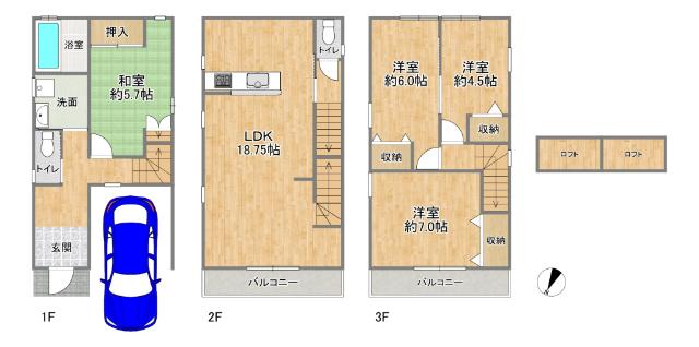 大阪市西淀川区姫里三丁目11-22　中古戸建 間取り図画像