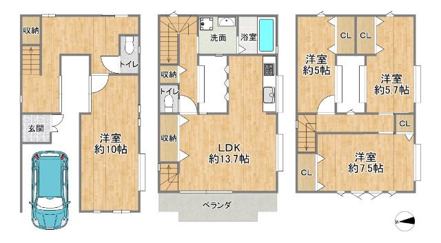 豊中市上野東三丁目　中古戸建 間取り図画像