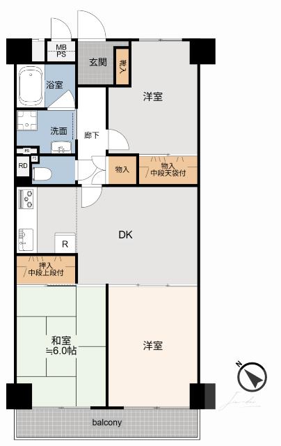 専有面積58.66㎡の3LDK。リノベーションで自由にプランニング可能な住戸です。