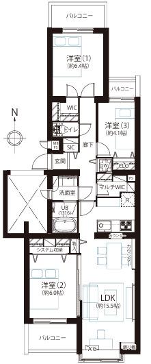 7,399万円　3LDK　専有面積74.85㎡