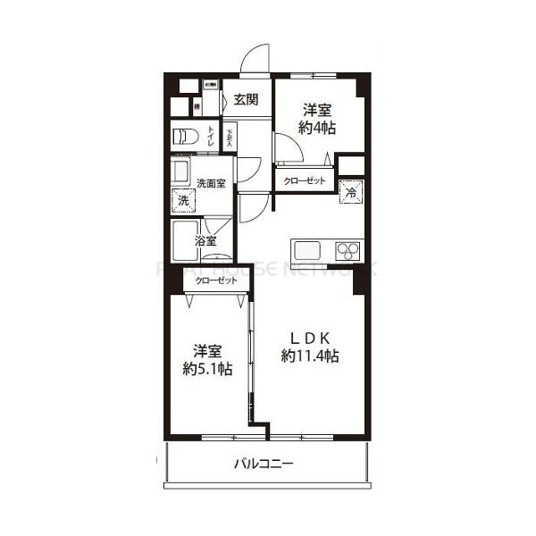 2LDK、価格4580万円、専有面積51.41m2、バルコニー面積6.5m2