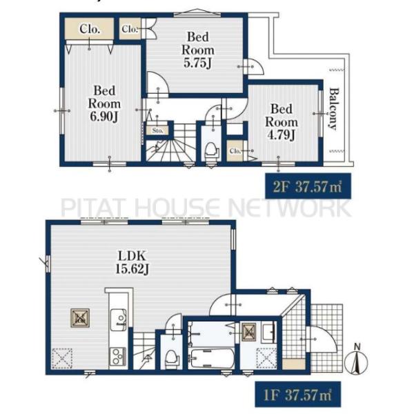 7,680万円　3LDK　敷地面積75.79㎡　建物面積75.14㎡