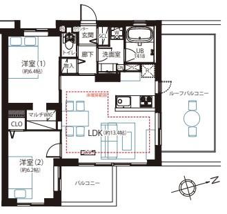 9999万円　2LDK　専有面積58.22㎡