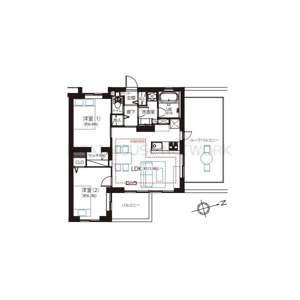 9999万円　2LDK　専有面積58.22㎡