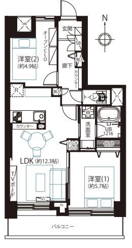 6999万円　2LDK　専有面積52.36㎡
