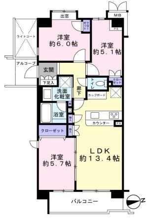 6990万円　3LDK　専有面積66.70㎡