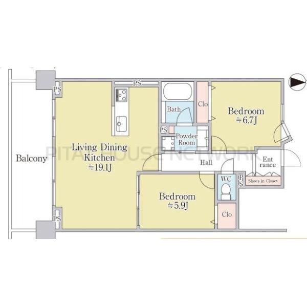 2LDK　7,080万円　専有面積68.49㎡