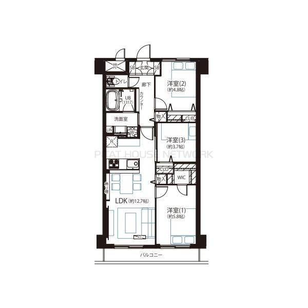 3LDK 　5,999万円　専有面積62.72㎡