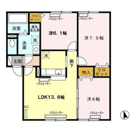 リビングタウン山の手　Ｅ（202） 間取り図画像