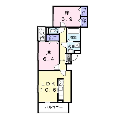 ユニゾン安満　Ｂ棟（201） 間取り図画像