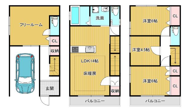 東住吉区照ヶ丘矢田３丁目　戸建て 間取り図画像