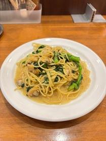 あさりと菜の花のバター醤油パスタ